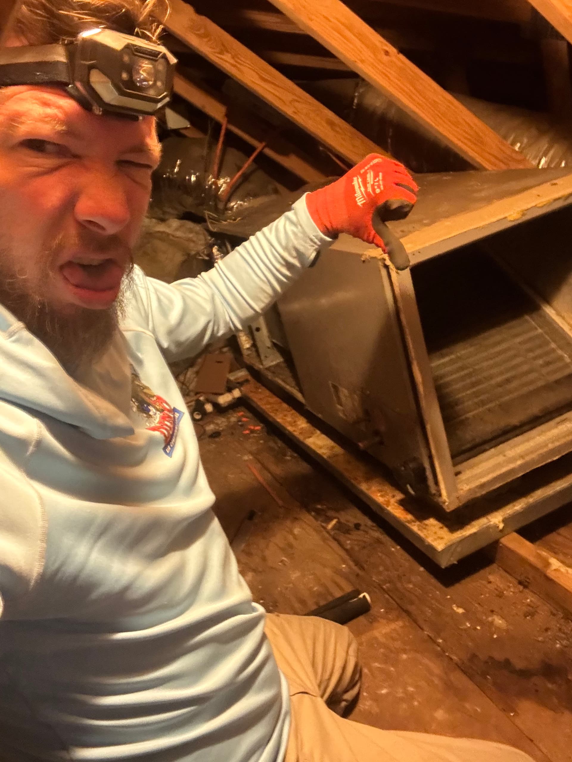 Gallery photos for Full Air Handler Install in a Tight, Sweltering Attic: Image #1